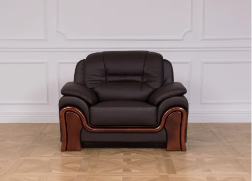 fotel wypoczynkowy skóra z drewnem brązowy